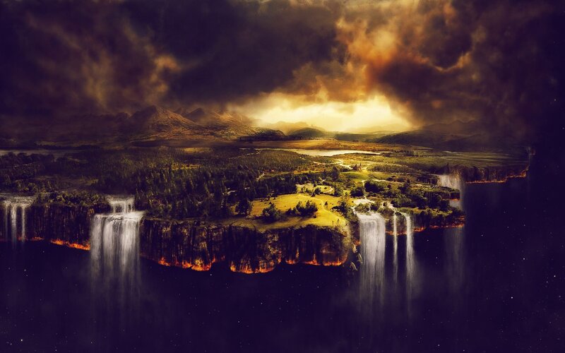 Floating Island with Waterfalls — Dark Purple