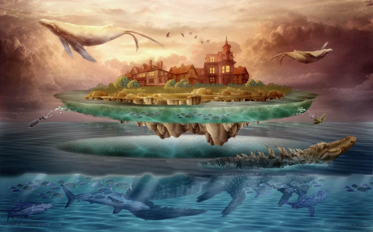 Floating island with whales
