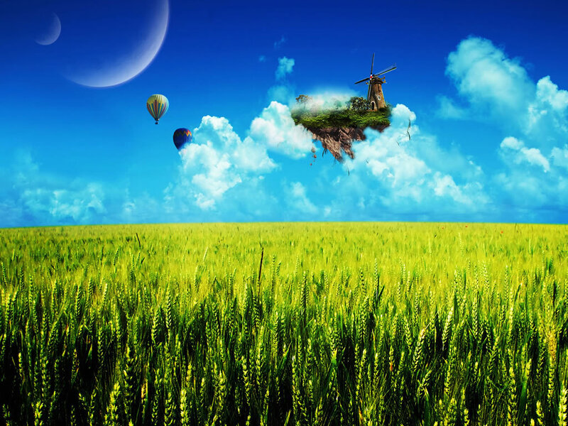 Floating Island with Windmill — Green