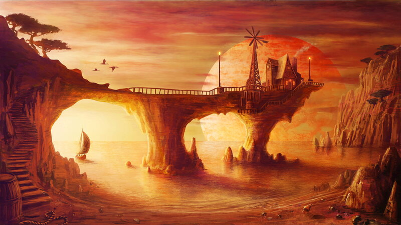Floating Island with Windmill — Orange