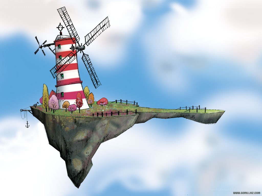 floating island with windmill