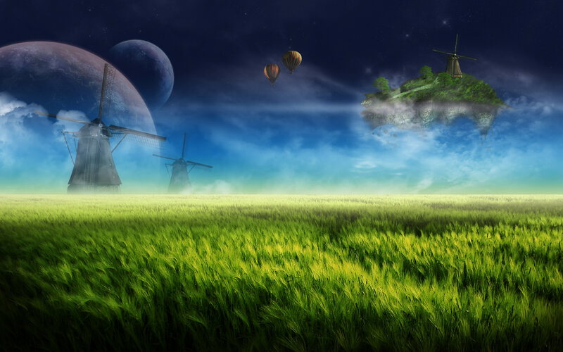 Floating Island with Windmills — Green