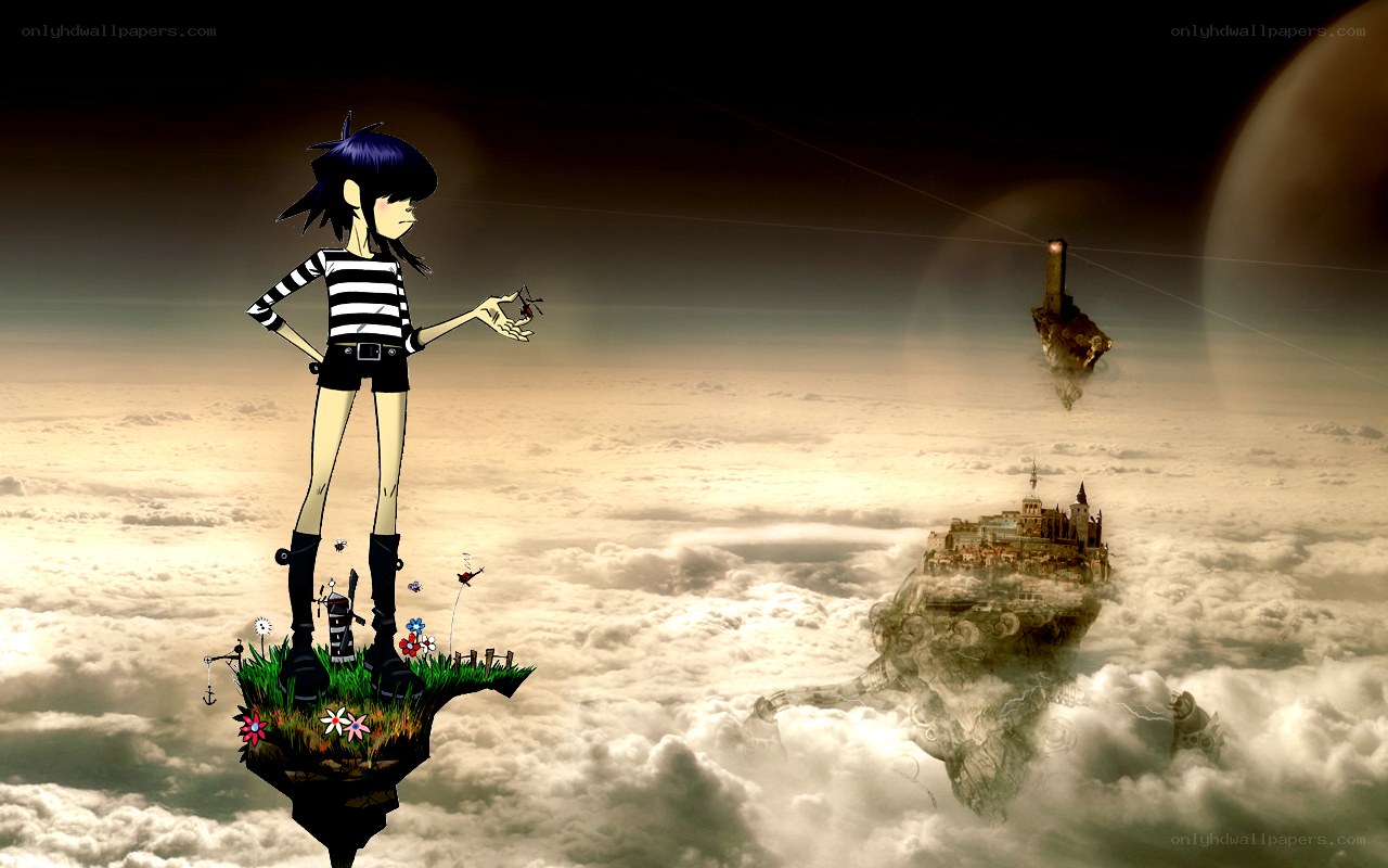 floating islands and cartoon character