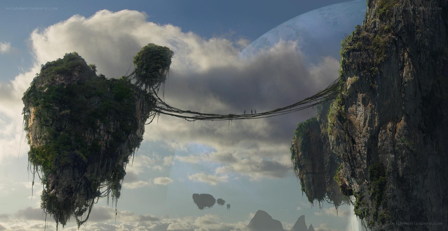 floating islands and rope bridge