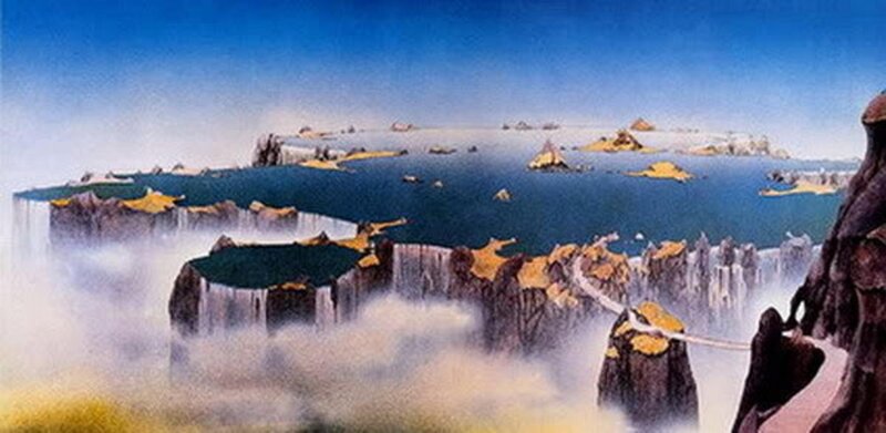 Floating Islands and Waterfalls — Blue