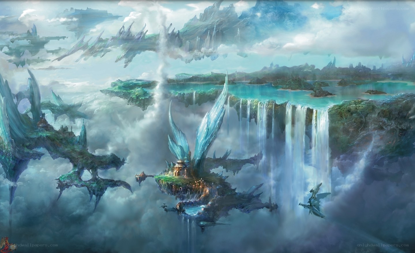 floating islands and waterfalls