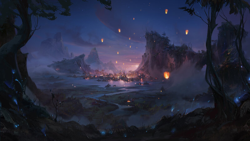 Floating Islands at Night — Purple, Serene