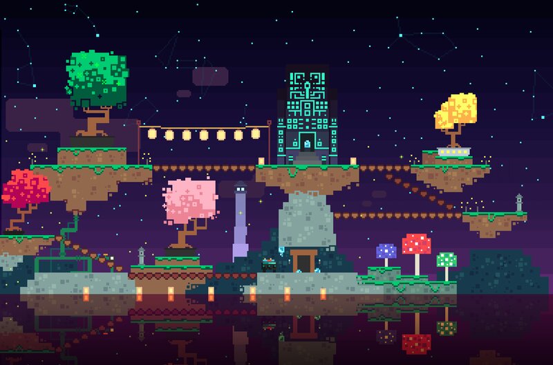 Floating Islands at Night — Purple