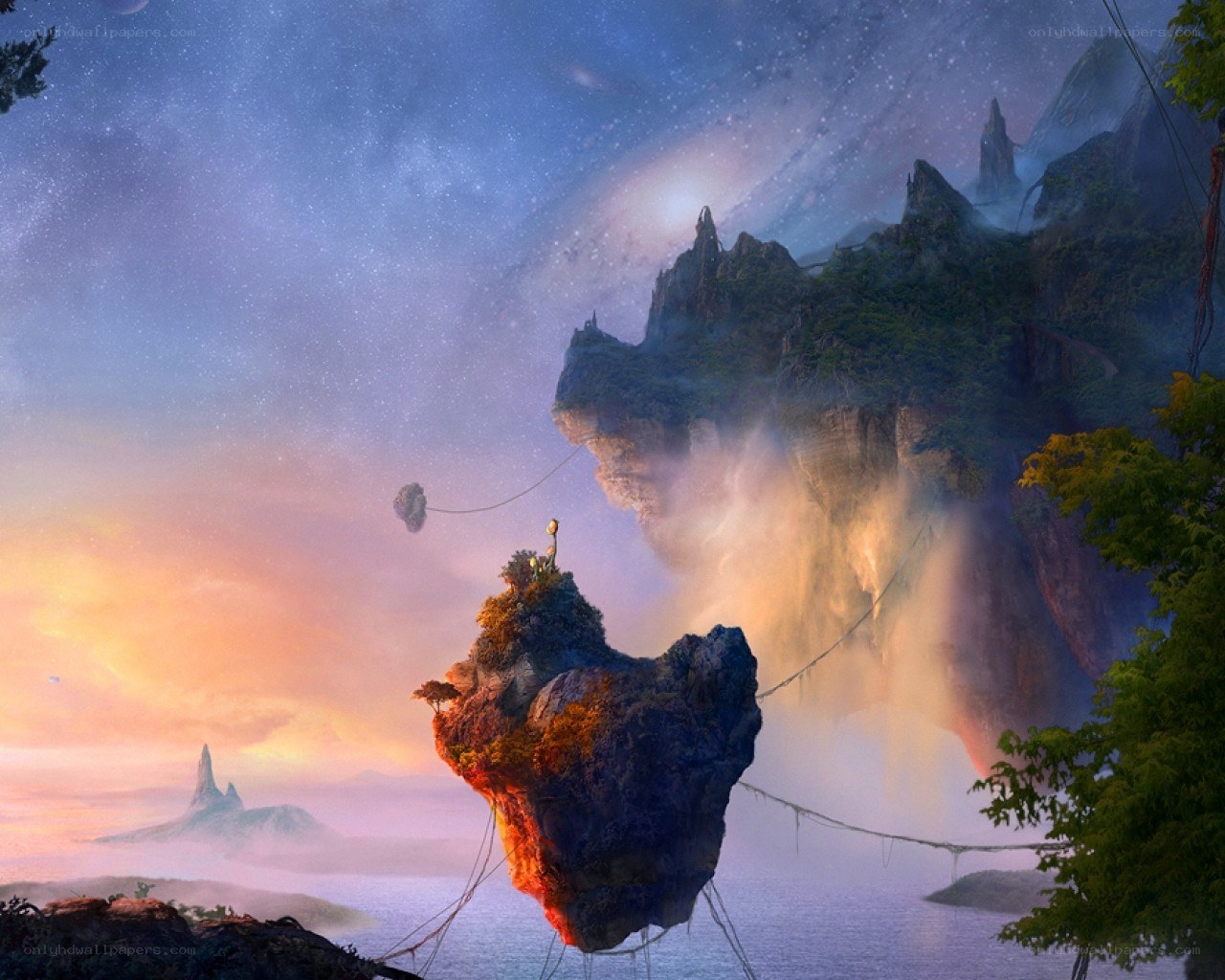 Floating islands at sunset