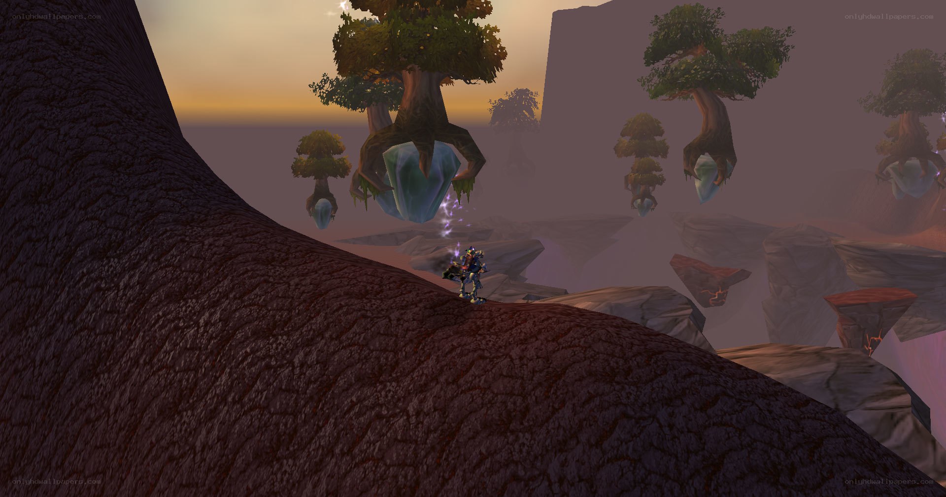 floating islands at sunset