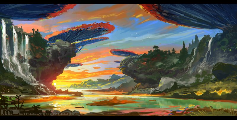 Floating Islands at Sunset — Orange