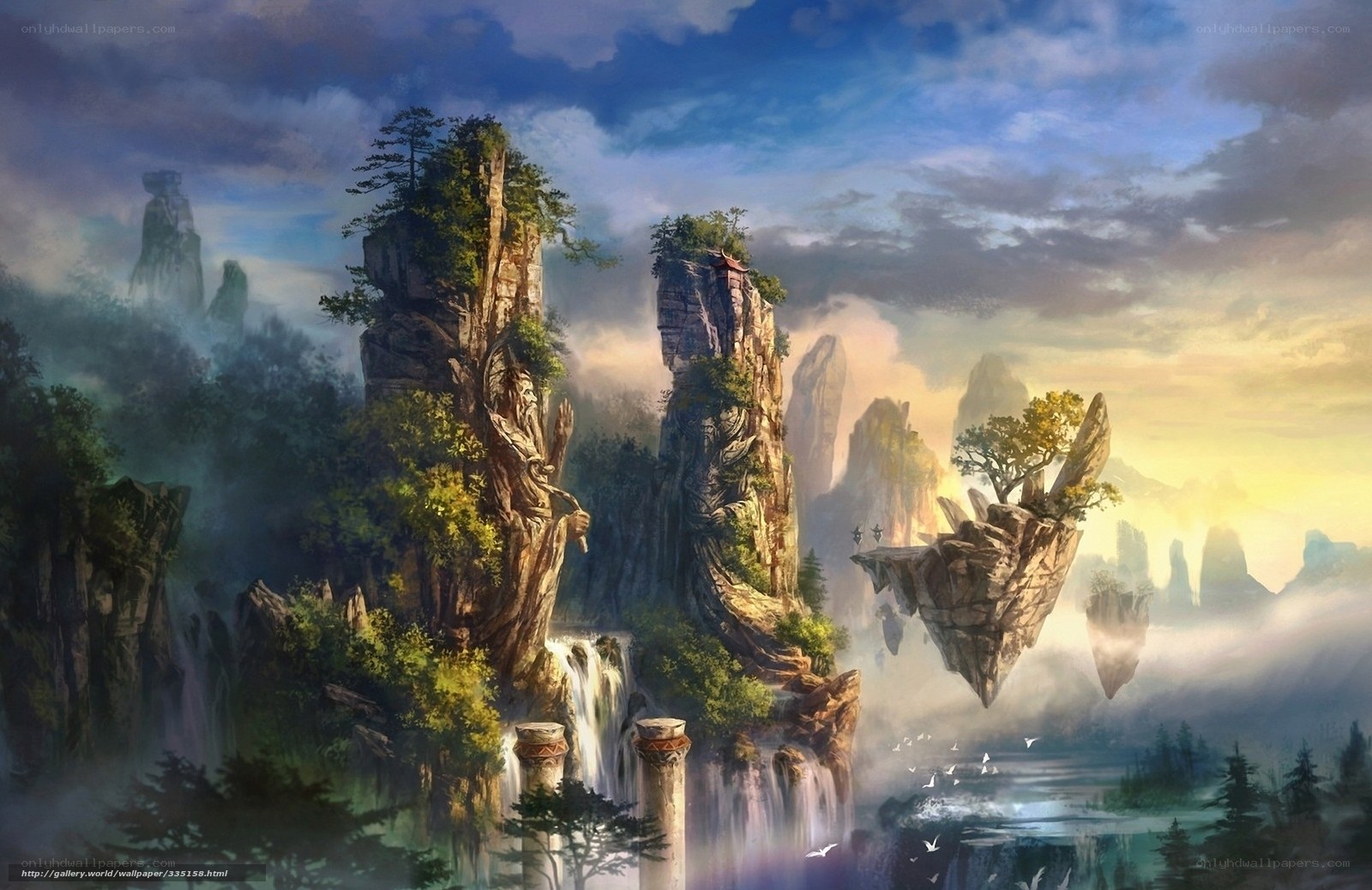 Floating islands fantasy landscape