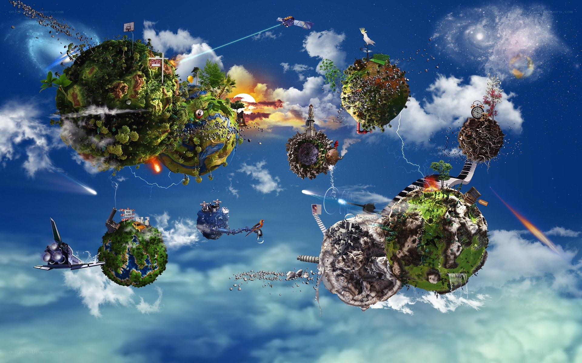 Floating islands in a dreamy sky