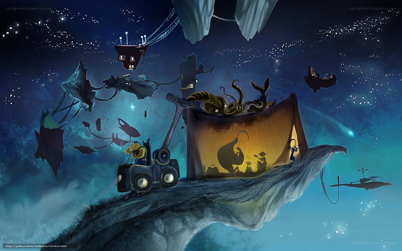 Floating islands in a starry sky