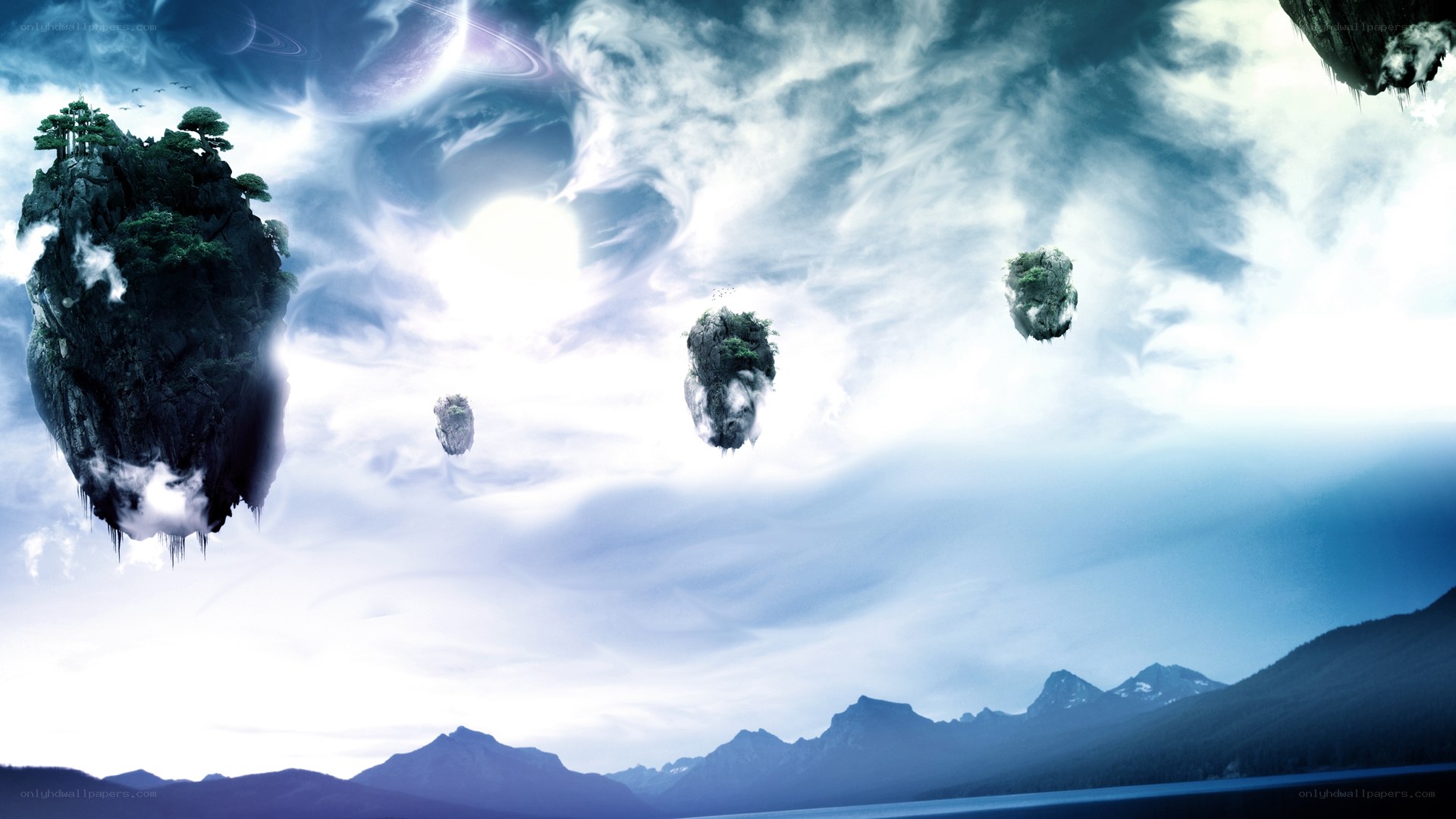 floating islands in a surreal sky