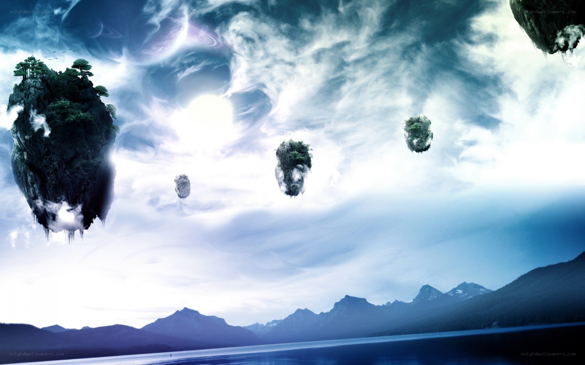 floating islands in a surreal sky