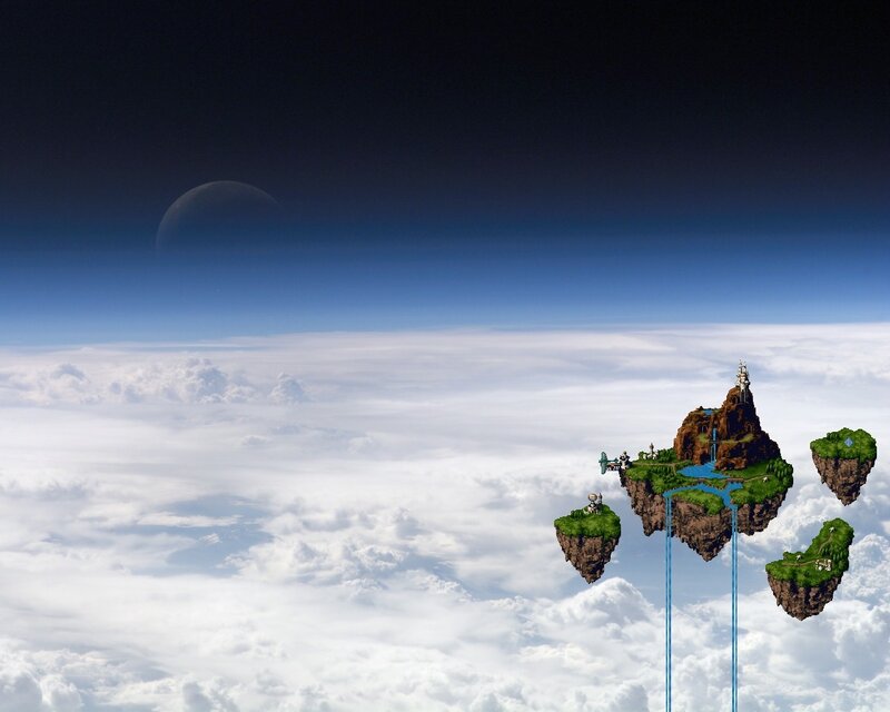 Floating Islands in Clouds — Blue, Serene, Night