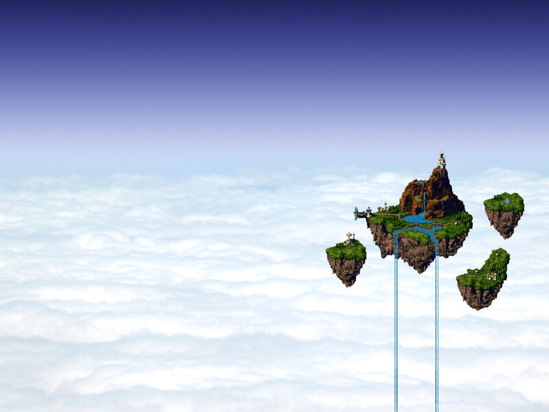 Floating Islands in Clouds — Blue, Serene, Pixel Art