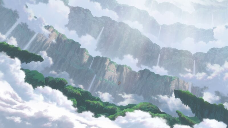 Floating Islands in Clouds — Green, Serene, Anime