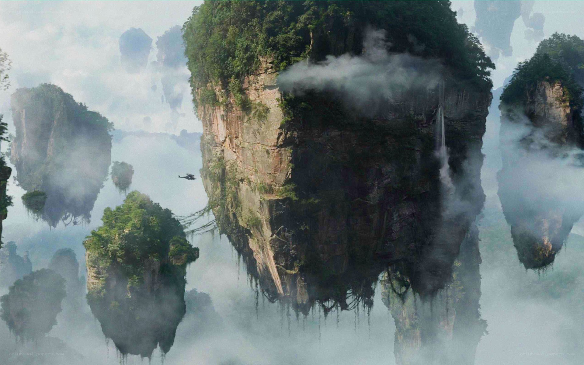 floating islands in mist