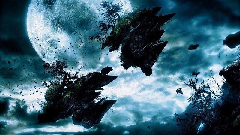 Floating Islands in Sky — Blue, Dramatic