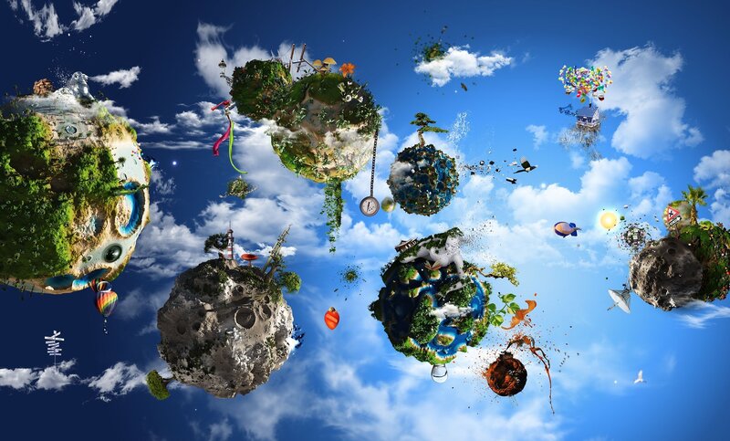 Floating Islands in Sky — Blue, Dreamy, Afternoon