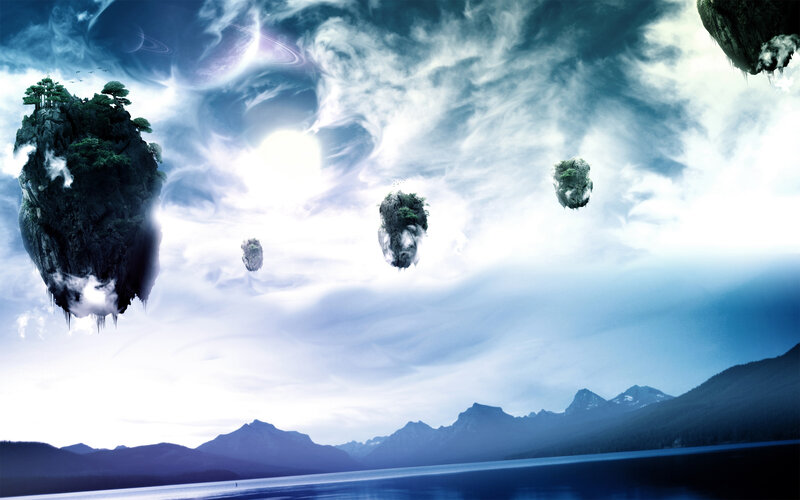 Floating Islands in Sky — Blue, Dreamy, Digital Art