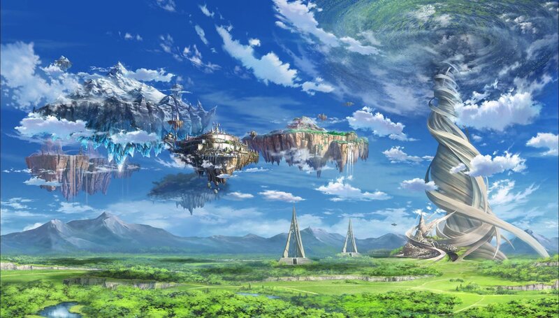 Floating Islands in Sky — Blue, Fantastical, Afternoon, Digital Art, Mountains