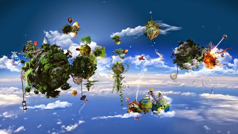 Floating Islands in Sky — Blue, Fantastical, Afternoon