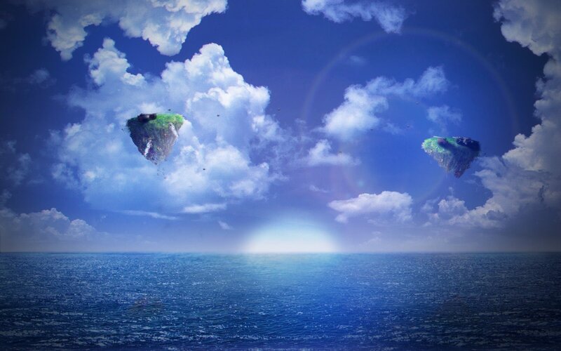 Floating Islands in Sky — Blue, Serene, Afternoon, Digital Art