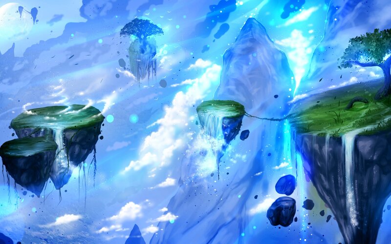 Floating Islands in Sky — Blue, Serene, Digital Art