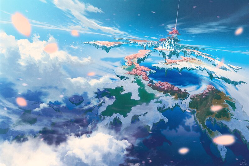 Floating Islands in Sky — Blue, Serene, Spring