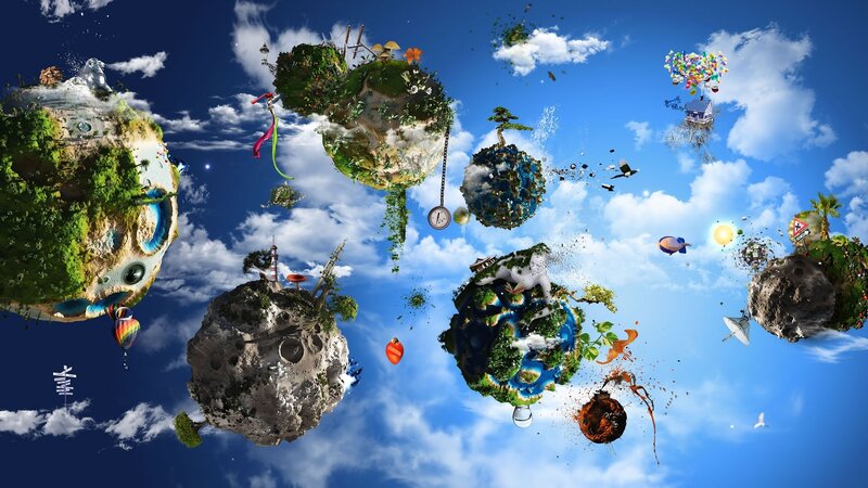 Floating Islands in Sky — Blue, Whimsical