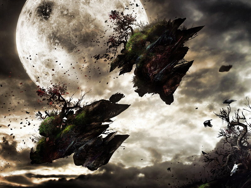 Floating Islands in Sky — Gray, Dramatic