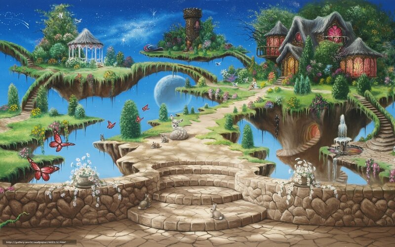 Floating Islands Landscape — Blue, Serene, Night
