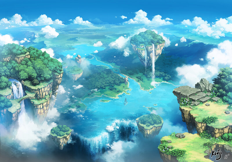 Floating Islands Landscape — Blue, Serene