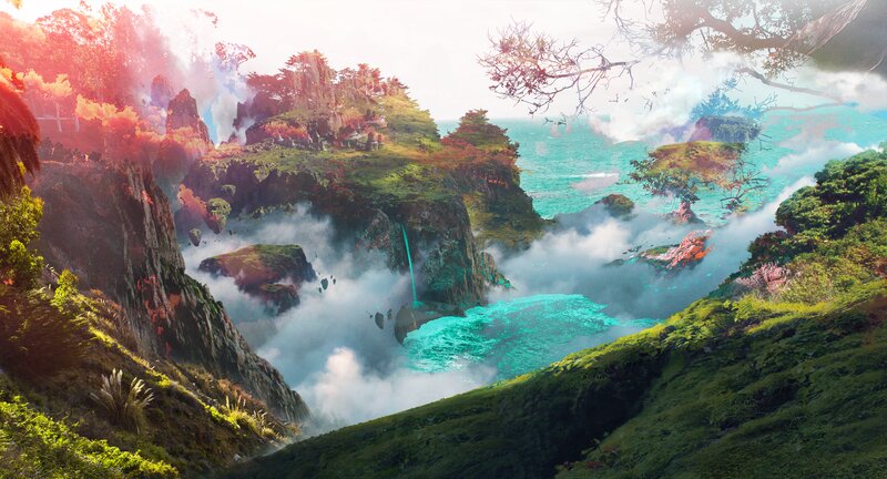Floating Islands Landscape — Green, Dramatic