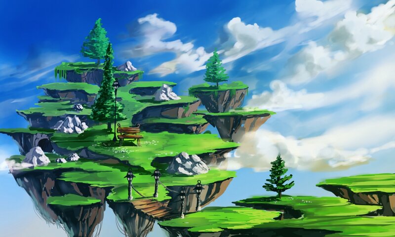 Floating Islands Landscape — Green, Serene, Afternoon