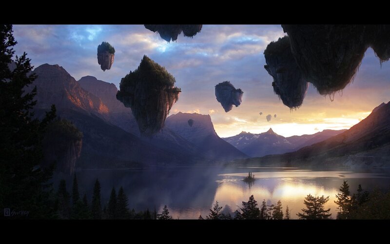 Floating Islands over Lake