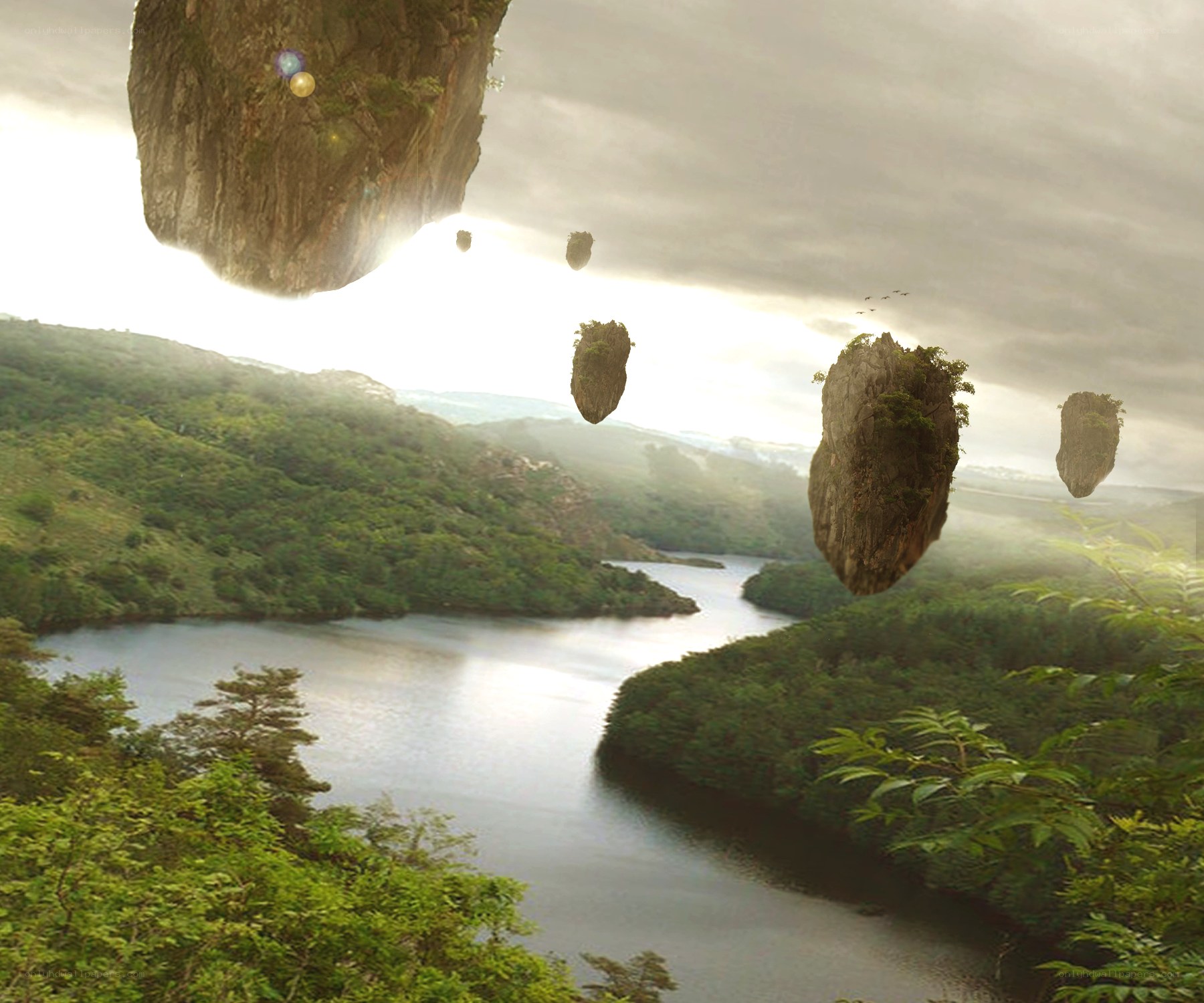 floating islands over river