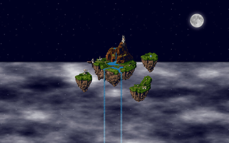 floating islands under moonlight