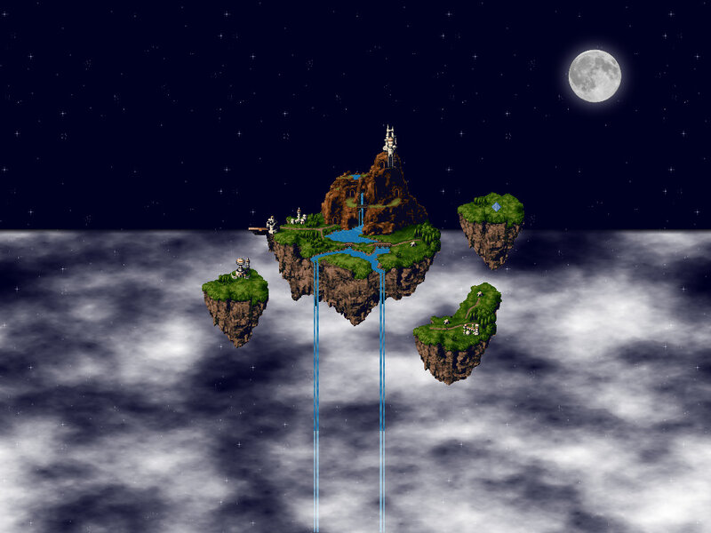 floating islands under moonlight