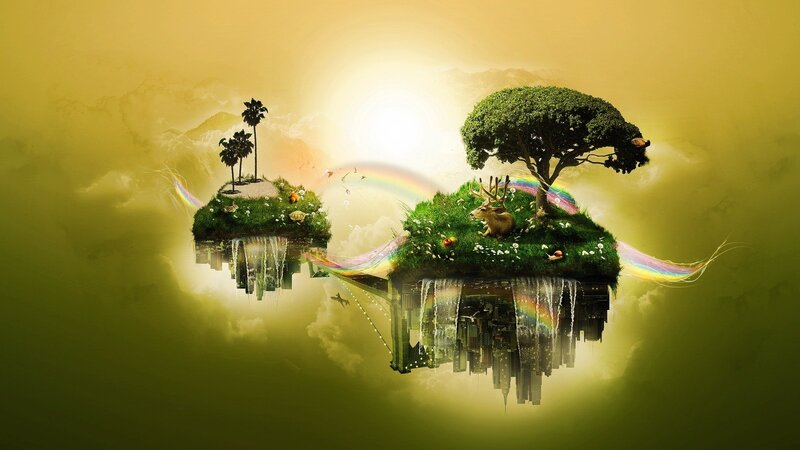 Floating Islands with Animals — Green