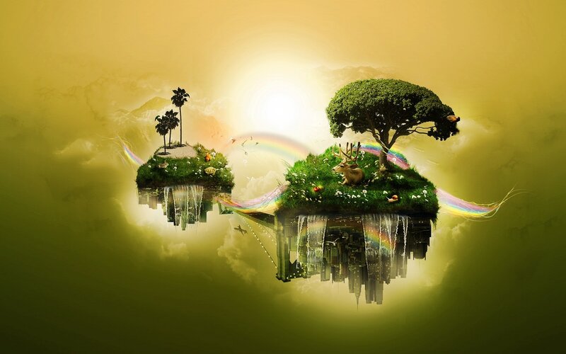 Floating Islands with Animals — Yellow, Serene