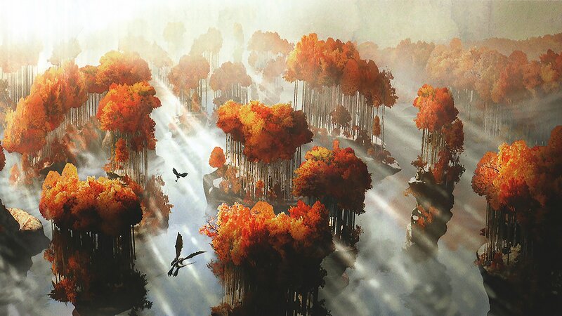 Floating Islands with Autumn Trees — Orange