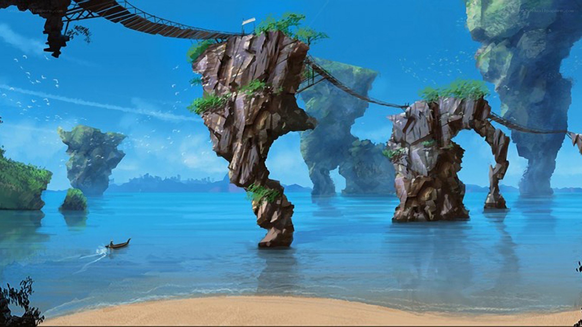 floating islands with bridges