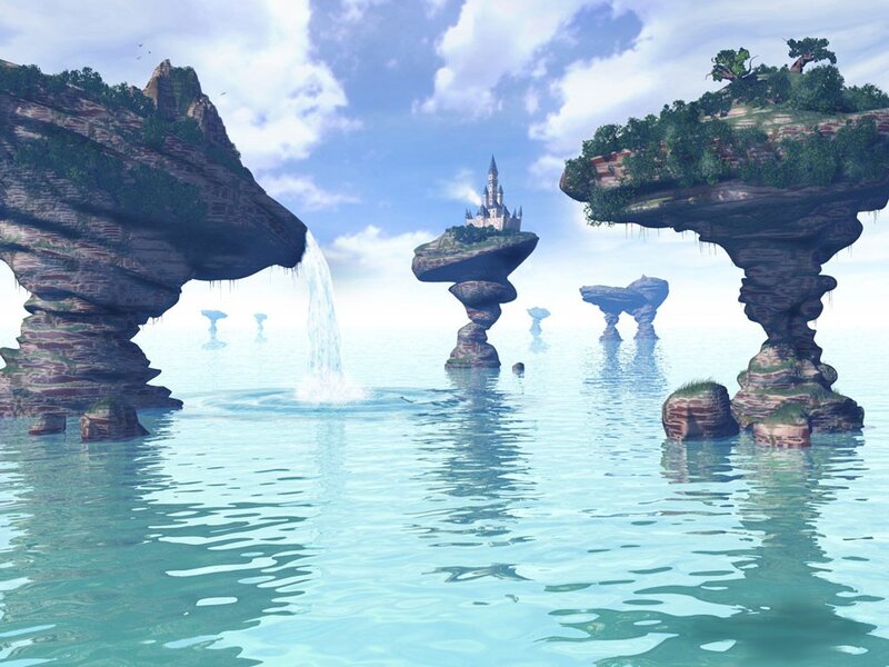 Floating Islands with Castle — Blue