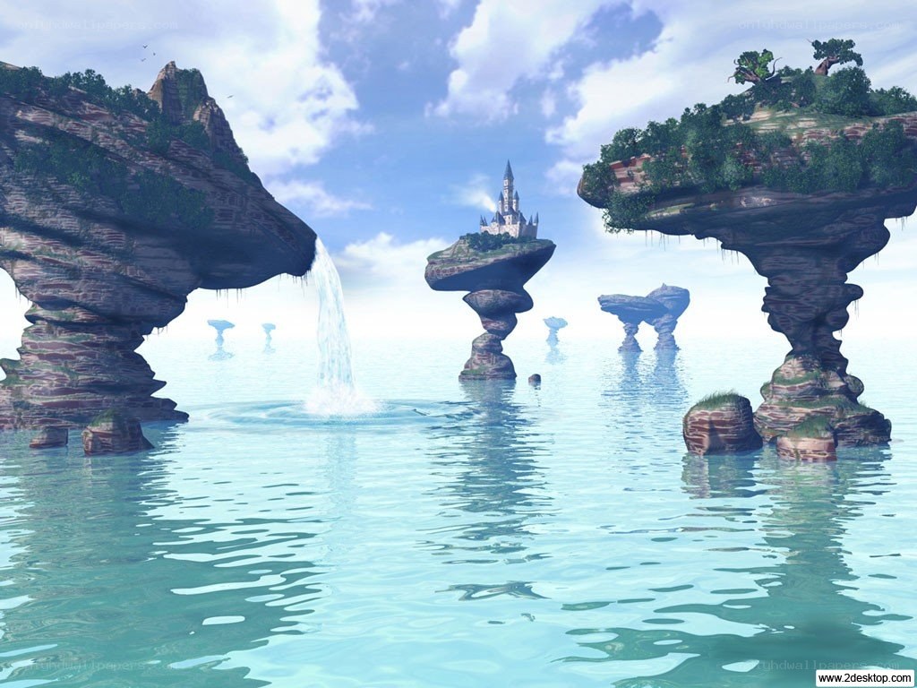Floating islands with castle