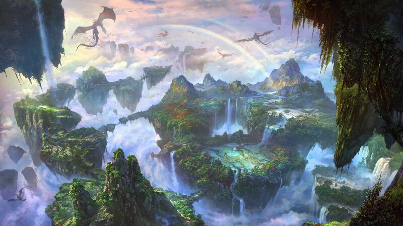 Floating Islands with Dragons — Green