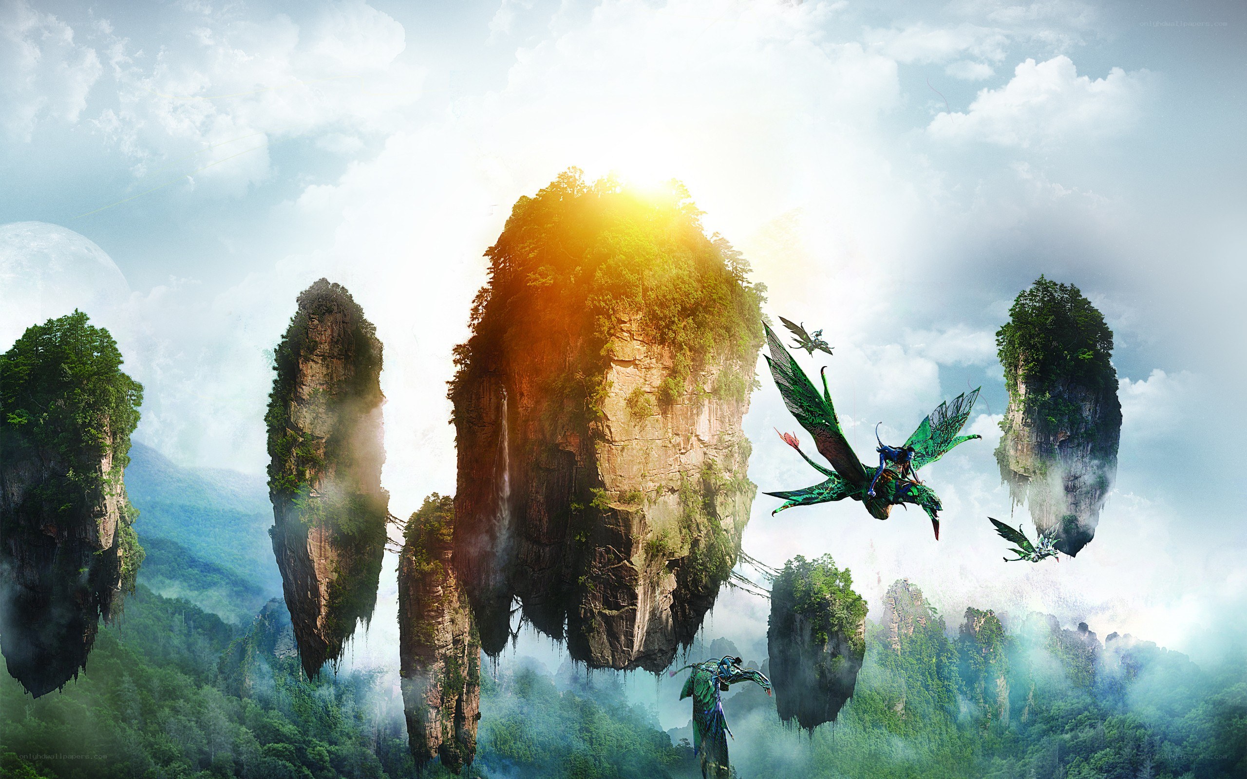 floating islands with flying creatures